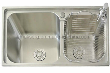 Fregadero de cocina de doble lavabo hecho a mano de acero inoxidable