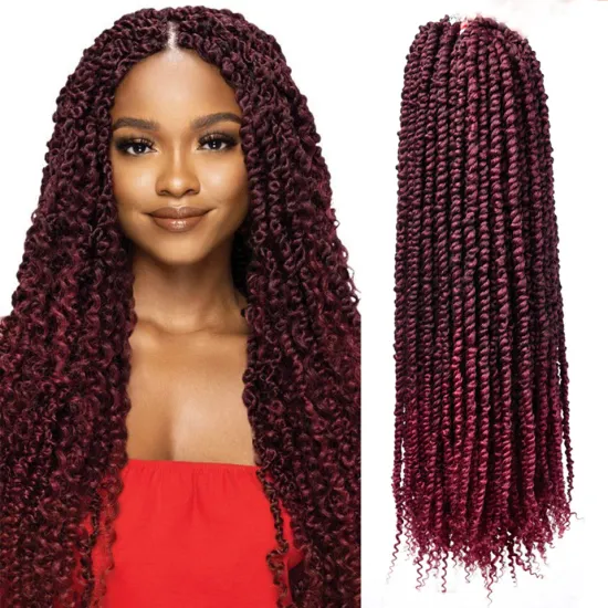 Long 24Inch Ombre Red Black Women Pre-Looped Spring Bomb Braids Bulk Passion Twist Crochet Braiding Synthetic Hair Extensions