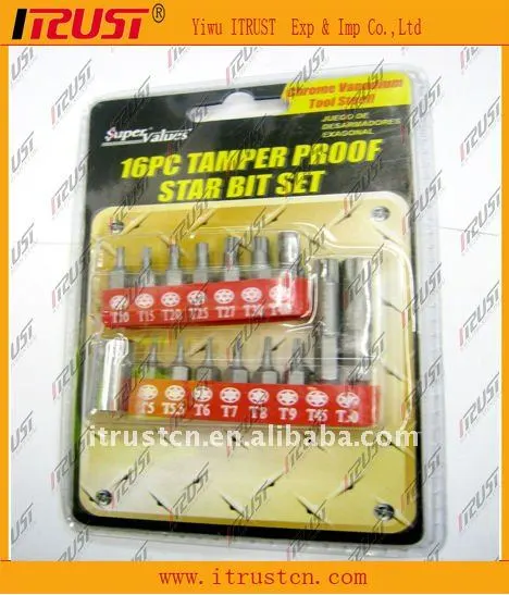 16pcs tamper proof star bit set