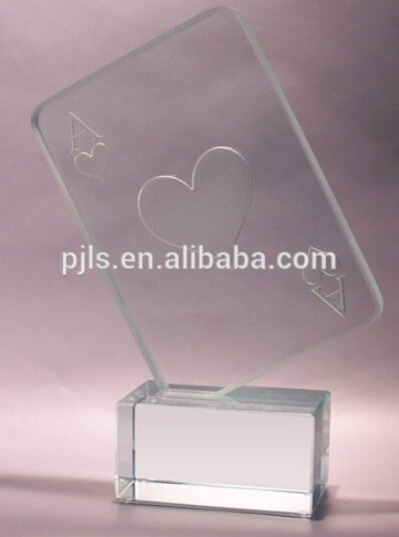 custom made card game glass award&trophy,glass trophy
