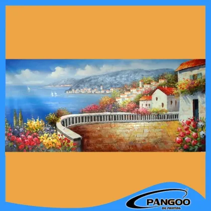 Fashion Knife Landscape Painting Beautiful Coastal Village Scenery Oil Painting for Wall Arts