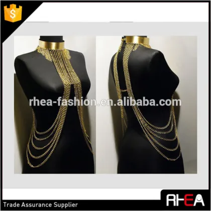 Vintage Choker Chain Necklace,Tassel Body Chain,Multi Gold Body Chain Jewelry