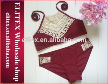 Wholesale Red Lace Hot Fashion Two Piece Woman Open Sexy Bikini Swimwear 2017
