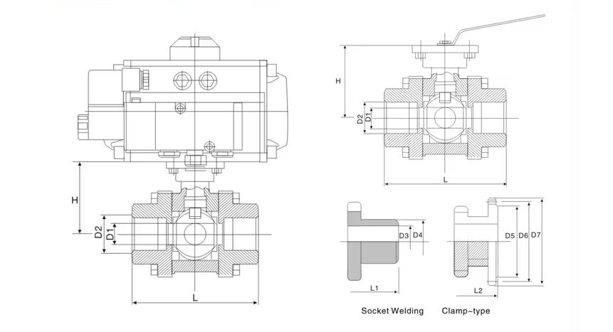 Pneumatic 3 Way Ball Valve Parameters1