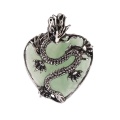 Green Aventurine Heart Antique Silver Dragon Gemstone Pendant (32x42mm) Necklace 45cm Black Cord