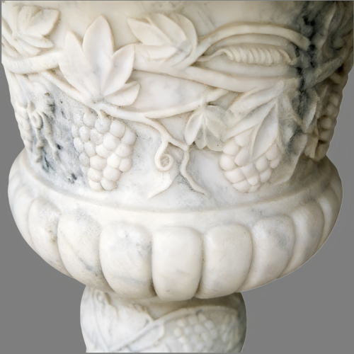 Artisanal Marble Flowerpot with Grapevine Relief