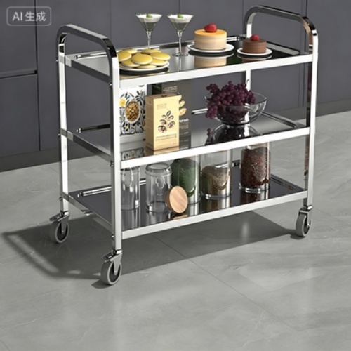 Durable Two Tier Stainless Steel Food Cart for Restaurants and Hot Pot Shops