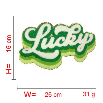 Wholesale Large Chenille Patches - White Green Lucky Letter Patch for Clothing
