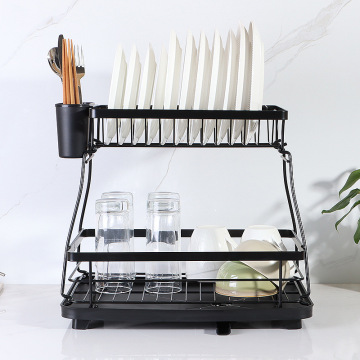 2 Tier Black Metal Dish Rack With Tray