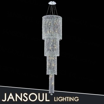 Long Crystal Chandelier with 4 Layers for Staircase