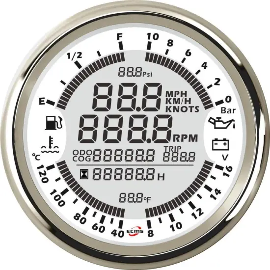 6-in-1 Boat Digital GPS Speedometer Tacho with 18-32V 5Bar 85mm Display