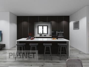 Modern Design Kitchen Cabinet with Waterfall Island
