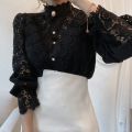 Women`s Stand Collar Lace Trim Shirts