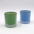 Ribbed Glass Candle Jars With Gold Rim