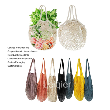Custom Logo Cotton Mesh Grocery Shopping Bag for Fruit and Vegetable Storage