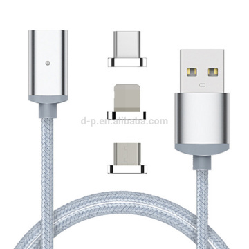 cheap factory products braided cable usb 3 in 1 charging data line magnetic style phone charger