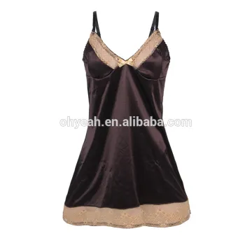 Brown Stain Gilrs Chemise Femme with Fresh Yellow Lace