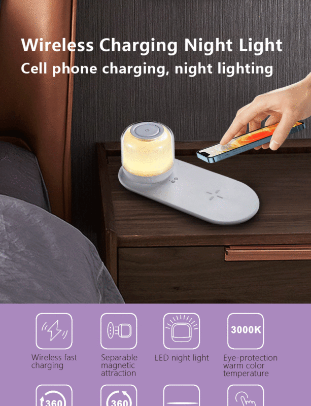 Wireless Charger Table Lamp Multifunction Digital Clock Bedside Table with Alarm Clock