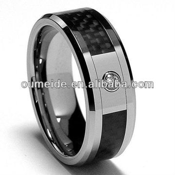 Flat black Carbon Fiber Engagement Ring Tungsten Wedding Ring with Diamond