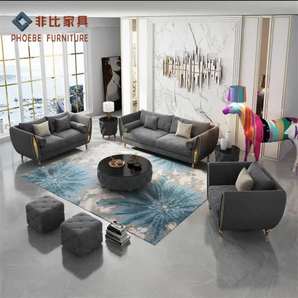 Elegance Small Light Purple Velvet Living Room Sofa Set