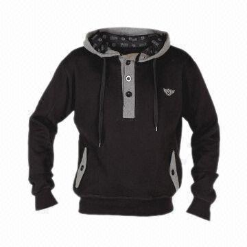 Men's Hoodies/Sweatshirt, Made of 80% Cotton/20% Polyester, with Half Button Placket Hooded