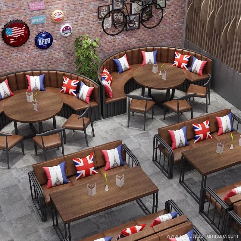 Industrial Restaurant Project Furniture Cafe Hamburger Shop Bar KTV Club Metal Leather Restaurant Sectional Sofa Booth Seating