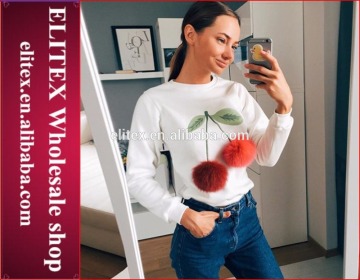 Wholesale fashion stock white woman cherry plush decorate sweatshirt