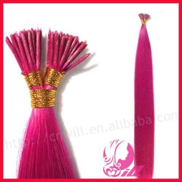 Fashionable Hot Pink Chinese Human Remy Hair Extension 1g Stick/I-tip Hair Extensions
