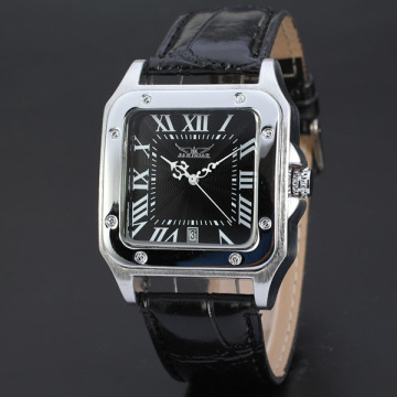 Square Leather Alloy Case Tourbillon Crown Watch