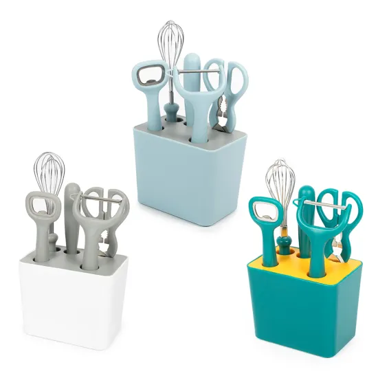 ODM OEM Kitchen Tools and Gadgets Bundle: 6-Piece Set with Color Options Including Scissors, Knives, Peelers, Whisks, and Storage Holder