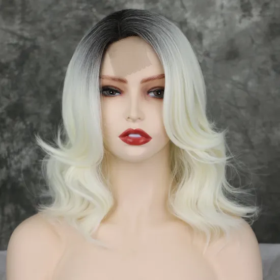 Lace Frontal Wholesale Cheap Women Wig Heat Resistant Fiber Short Wavy Root Black Ombre Gold Color Bob Synthetic Hair wigs