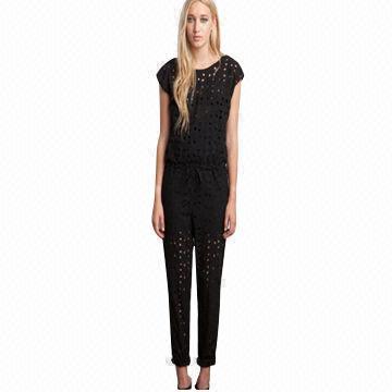 Women's woven fashionable bodycon romper coveralls with embroidered fabric and high quality