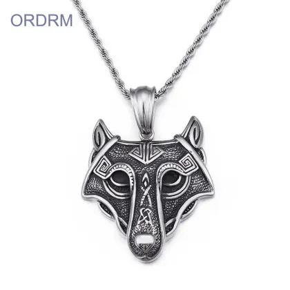Stainless Steel Mens Viking Wolf Necklace