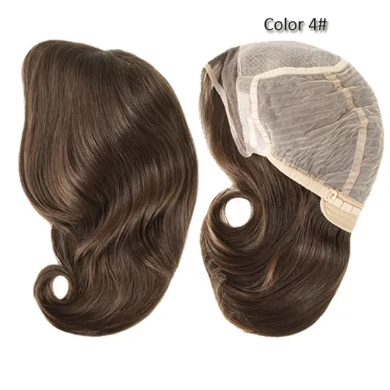 EW40 Stock: Chestnut Brown Shoulder Length Jewish Kosher Hand-Tied Virgin European Hair Wig with Injection Lace Front Topper