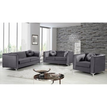 New Modern 3-Piece Velvet Sofa Set with Chrome Legs - Living Room Furniture
