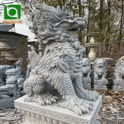 Large Outdoor Gray Marble Chinese Kylin Sculpture
