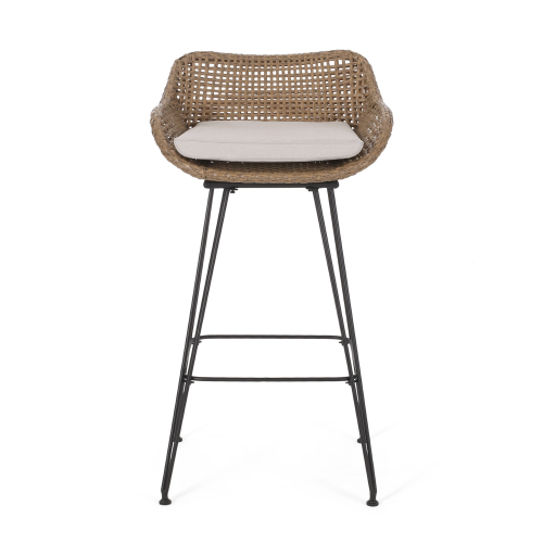 Outdoor Wicker and Iron Low Back Barstools 5
