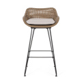 Outdoor Wicker and Iron Low Back Barstools