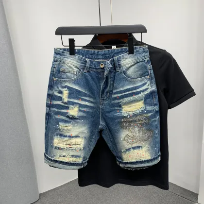Cool Stylish Wrinkle-Resistant Slim Destroyed Denim Shorts for Men