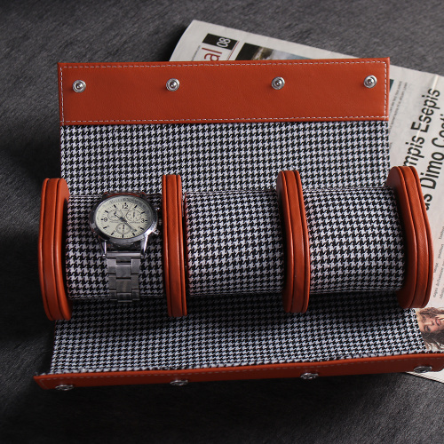 Unique Houndstooth Watch Organizer for Men's Napa Leather