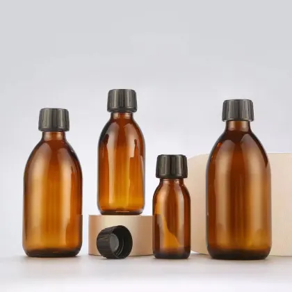 Amber Round Lean Cough Liquid Medicine Syrup in Glass Bottles with Plastic Childproof Cap