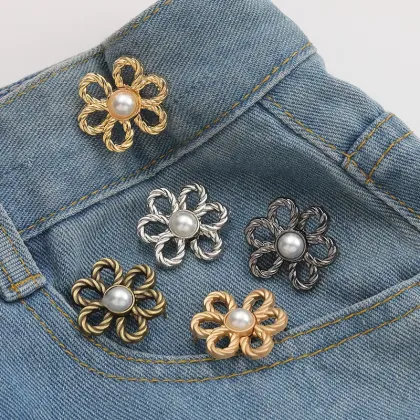 Adjustable Bear Buttons Flower Pants with Removable Waist Pin Buttons