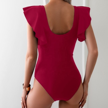 2024 New Wholesale Sexy One Piece V-neck Solid Swimwear Quick Dry Beach Suit