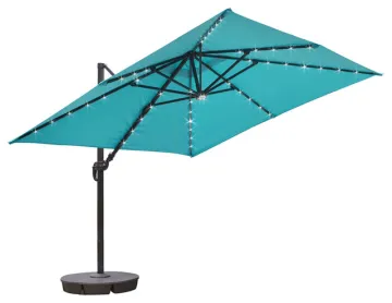 Solar-Powered 32 LED Lighted 10ft Square Cantilever Garden Parasol Umbrella
