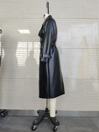 Ladies 100% PU Smooth Black Waterproof Trench Coat