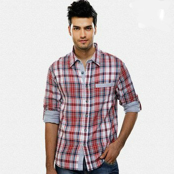 Regular Fit Double Faced Fabric Red Check Cotton Shirt - Full Sleeves