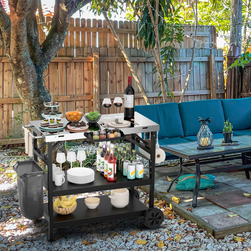 Outdoor Multifunctional Durable BBQ Table with Universal Wheels Portable Grill Cart