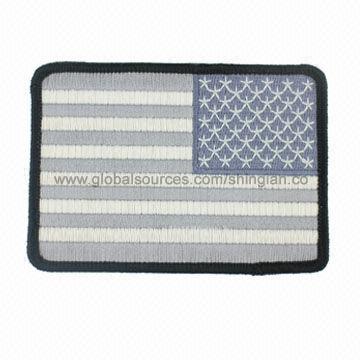 Embroidered Emblems with US Flag Design and Hook-and-loop Backing