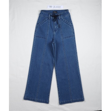 Jeans à jambe large bleu foncé des femmes personnalisées