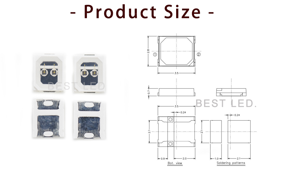 2835IRC120L7I400-2P 2835 SMD LED IR LED 1200nm 1250nm IR LED 2 Chips far red Infrared SMD LED Size